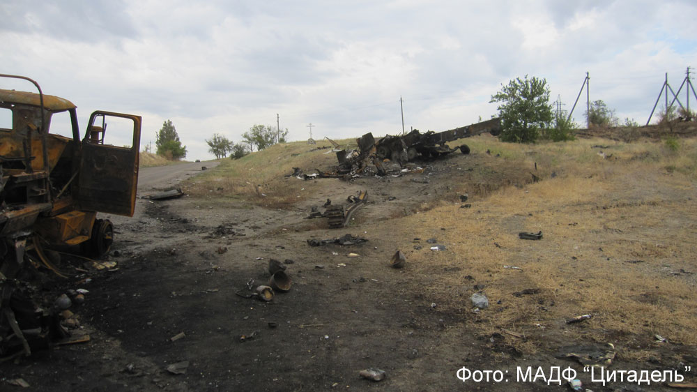 Місце загибелі саперного та снайперського відділень, а також інших підрозділів 93-ї механізованої бригади у с. Новокатеринівка 29-го серпня 2014 р.
