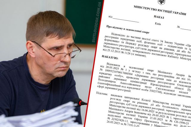 Мін’юст залишив без задоволення скаргу Маліцького: реєстраційна дія щодо зміни керівництва у Світловодську визнана законною