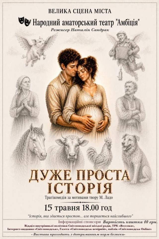Світловодський театр «Амбіція» запрошує на виставу «Дуже проста історія» Світловодський театр «Амбіція» запрошує на виставу «Дуже проста історія»