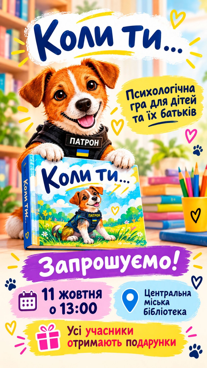 «Коли ти...»: психологічна гра для дітей та батьків разом із Патроном відбудеться у Світловодську «Коли ти...»: психологічна гра для дітей та батьків разом із Патроном відбудеться у Світловодську